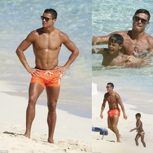 Shirtless Cristiano Ronaldo Shows Heartwarming Affection with His Five-Year-Old Son in the Bahamas.