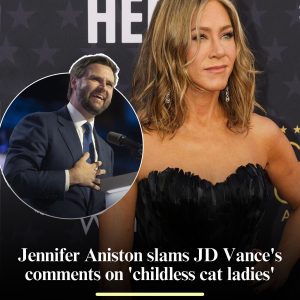 Jennifer Aniston criticizes JD Vance’s remarks about “childless cat ladies.”